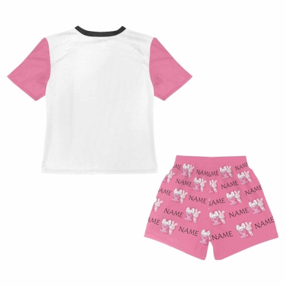 FacePajamas Pajama Little Kids Pajamas Custom Name Rabbit Pink Personalized Short Sleeve Pajama Set For Girls 2-7Y