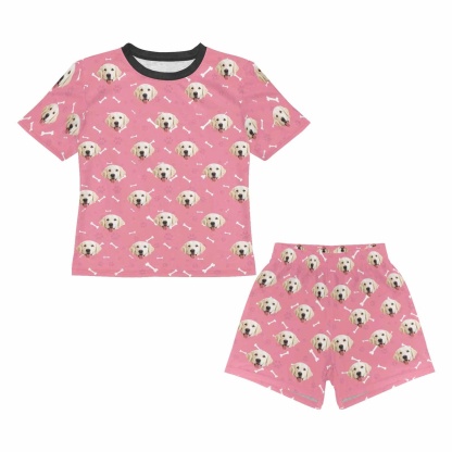 FacePajamas Pajama Little Kids Pajamas Custom Pets Face Little Bone Nightwear Personalized Short Sleeve Pajama Set For Girls 2-7Y