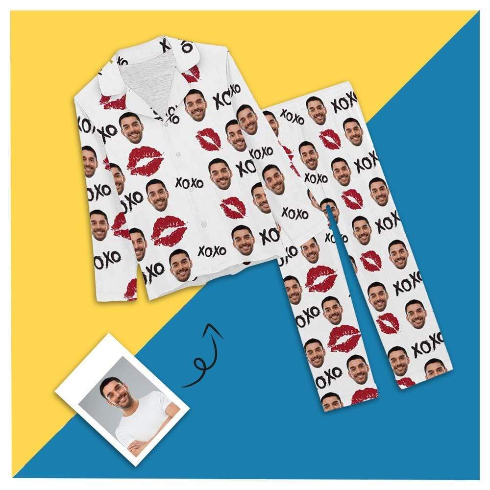 FacePajamas Pajama Long Sleeve / One Face / XS Custom Face Pajamas XOXO Nightwear Personalized Red Lips Women's Pajama Set For Wife or Girlfriend