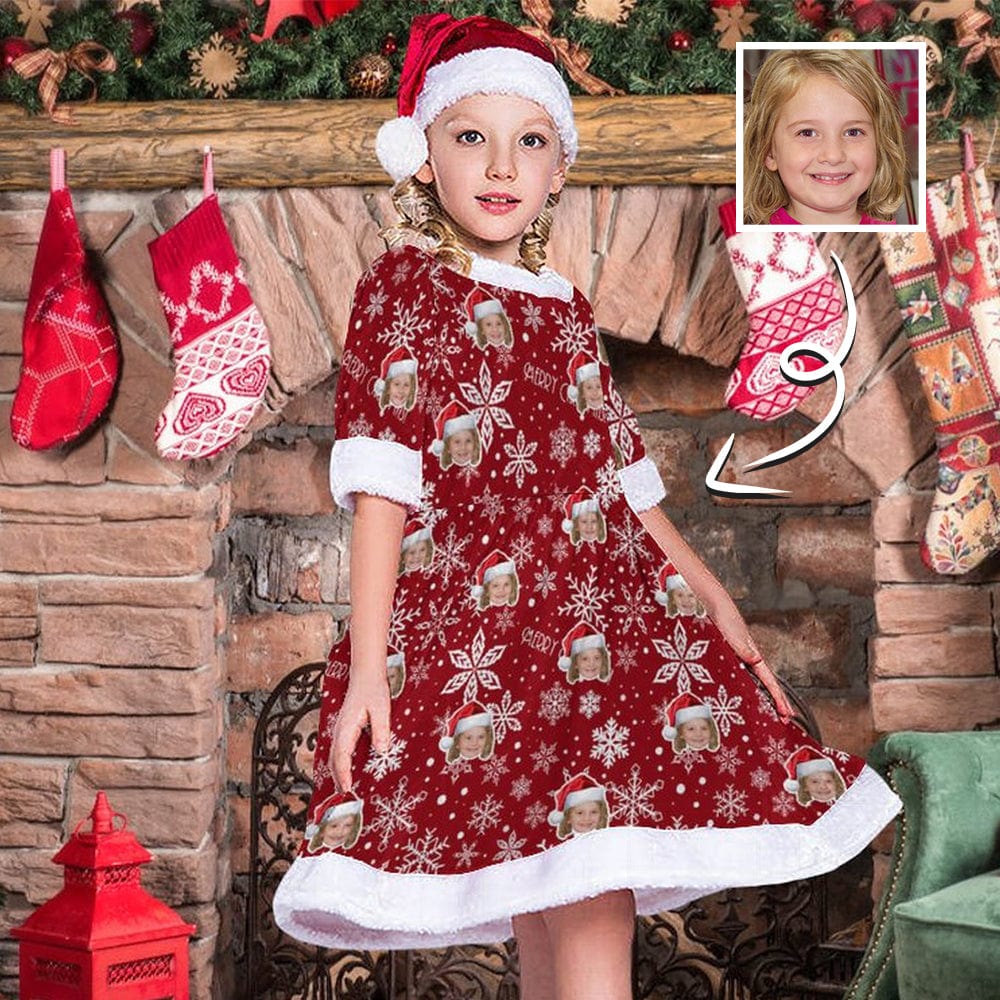 FacePajamas Christmas Dress-2ML-SDS M Custom Face Snowflake Red Chrismas Nightdress Personalized Christmas Dress Pajamas For Girls