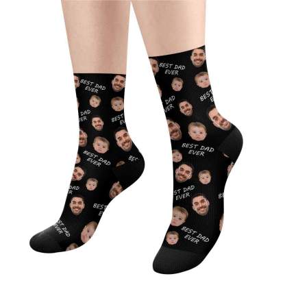 FacePajamas Sublimated Crew Socks [Made In AU] Personalized Photo Socks Custom Face Best Dad Ever Father's Day Sublimated Crew Socks