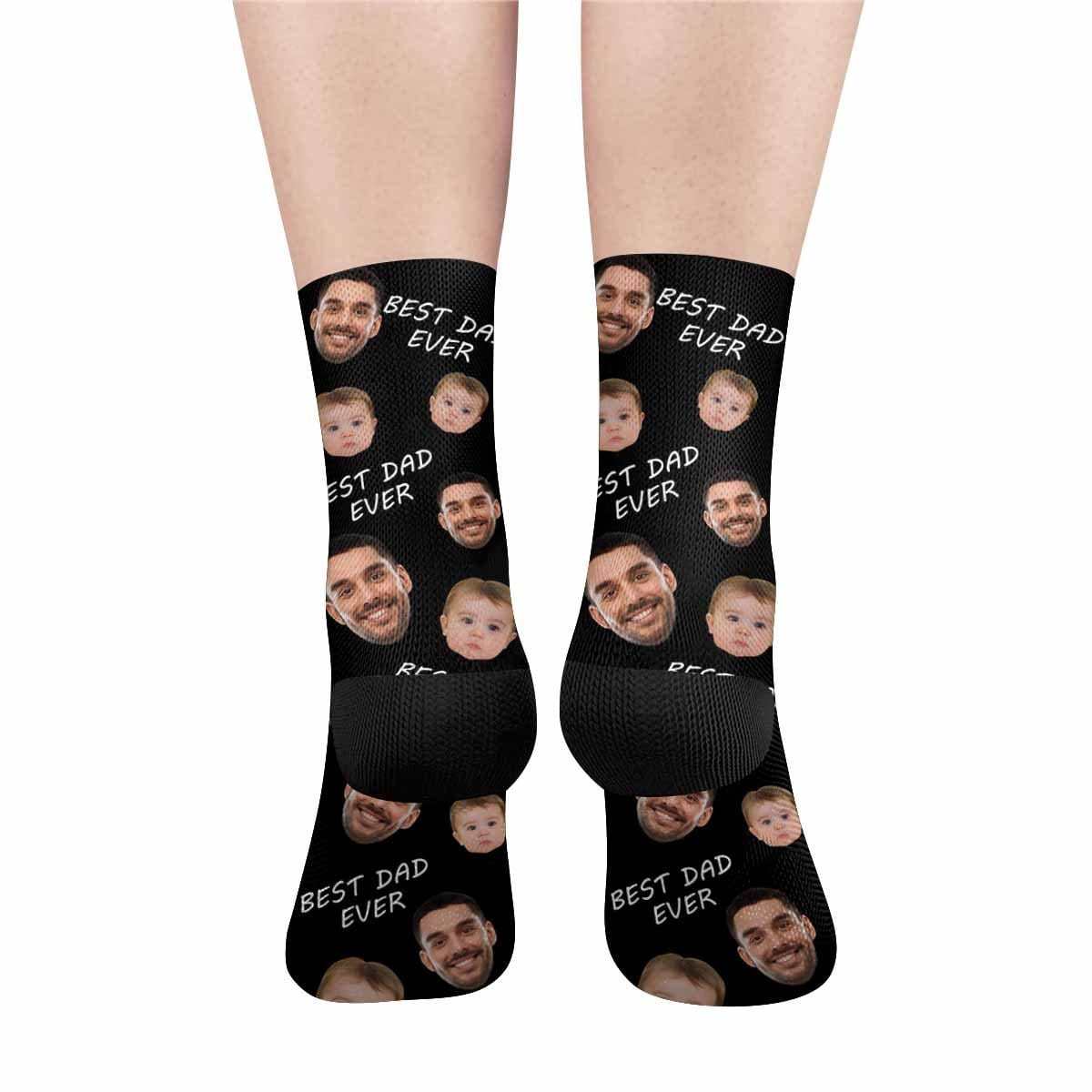 FacePajamas Sublimated Crew Socks [Made In AU] Personalized Photo Socks Custom Face Best Dad Ever Father's Day Sublimated Crew Socks