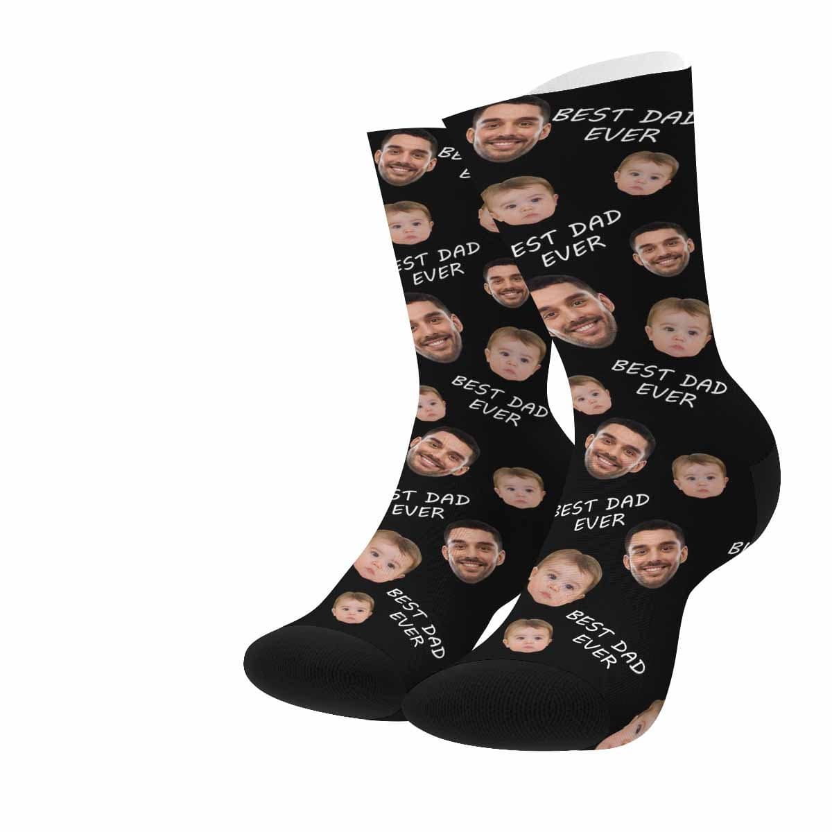 FacePajamas Sublimated Crew Socks [Made In AU] Personalized Photo Socks Custom Face Best Dad Ever Father's Day Sublimated Crew Socks
