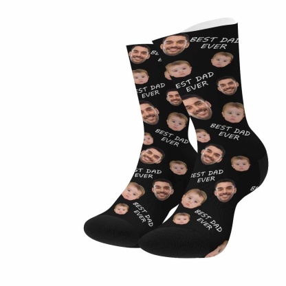 FacePajamas Sublimated Crew Socks [Made In AU] Personalized Photo Socks Custom Face Best Dad Ever Father's Day Sublimated Crew Socks