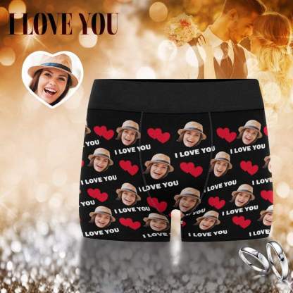 FacePajamas Underwear [Made In USA] Custom Boxer Briefs with Face I Love You Personalized Boxer for Husband Boyfriend Print Face Photo Underwear Customized Mens Underwear Gift for Husband