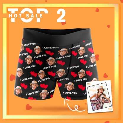 FacePajamas Underwear [Made In USA] Custom Boxer Briefs with Face I Love You Personalized Boxer for Husband Boyfriend Print Face Photo Underwear Customized Mens Underwear Gift for Husband