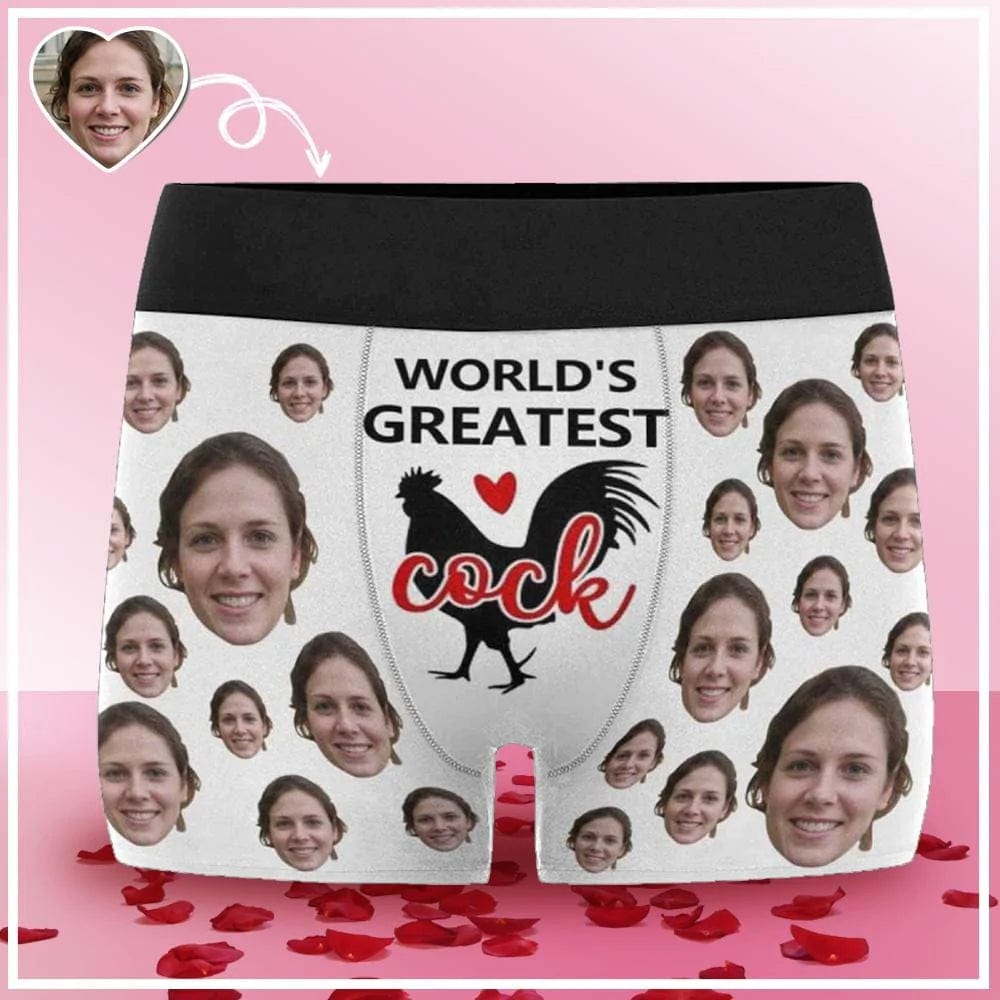 FacePajamas Underwear Made in USA Custom Boxers Personalized Underwear with Face World's Greatest Cock Custom Men's Boxer Briefs