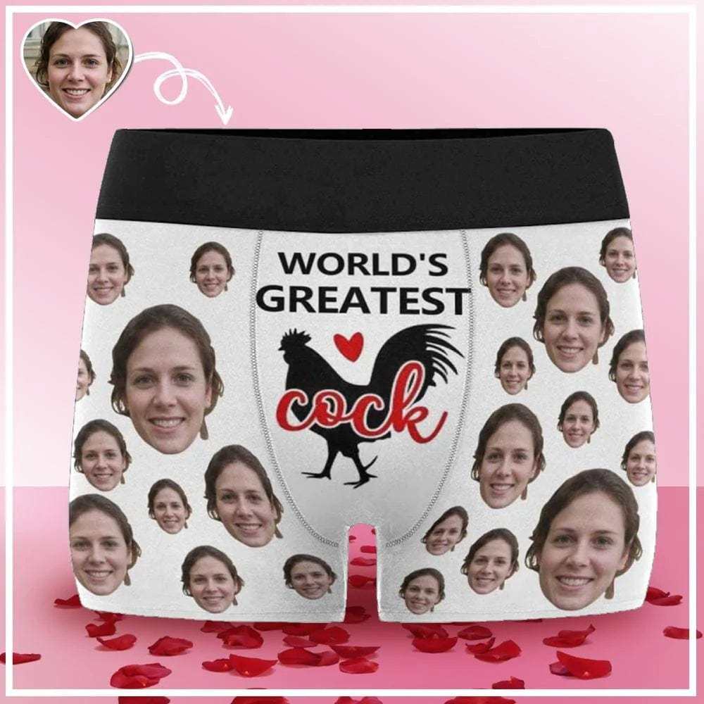 FacePajamas Underwear Made in USA Custom Boxers Personalized Underwear with Face World's Greatest Cock Custom Men's Boxer Briefs