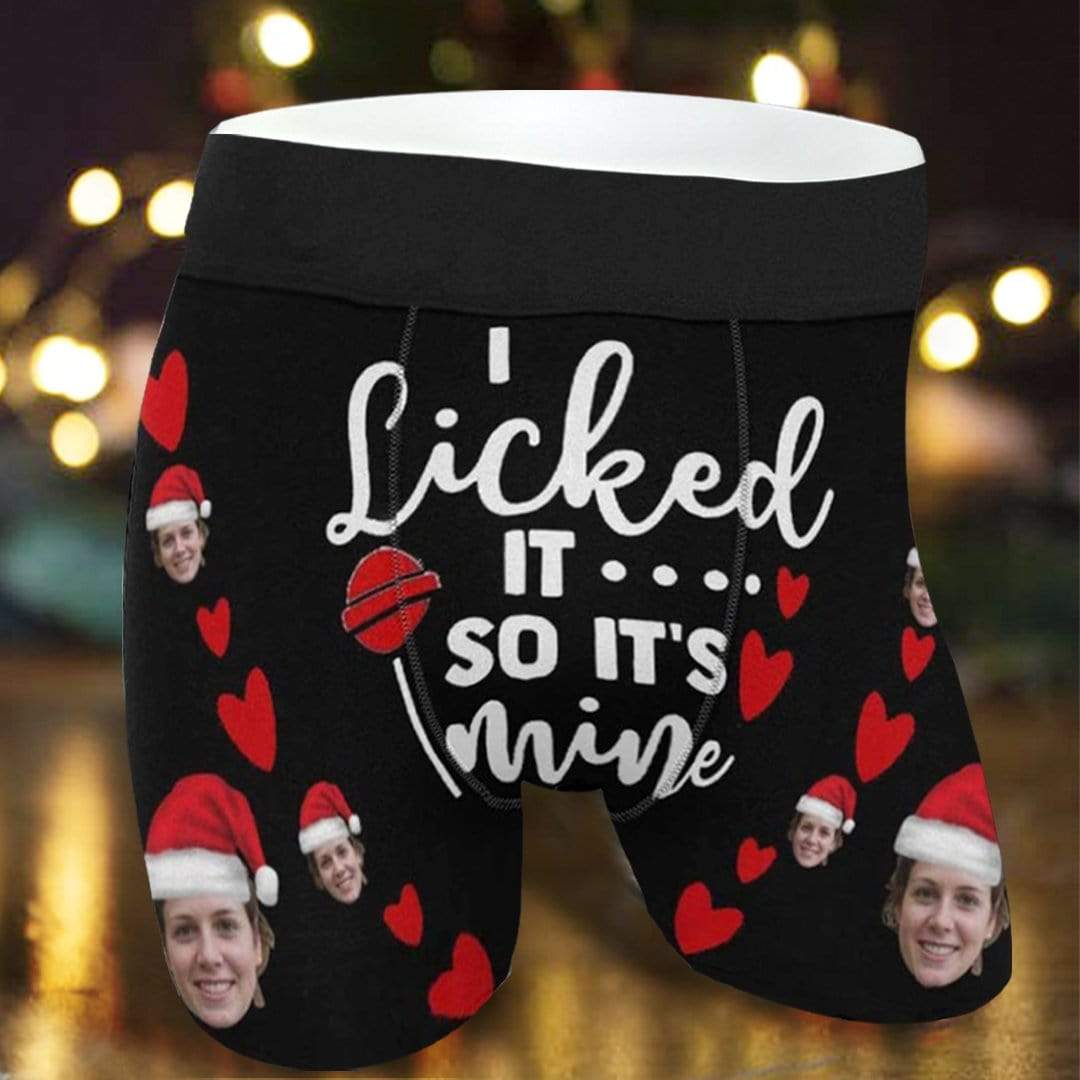 FacePajamas Underwear [Made In USA] Custom Men's Boxer Briefs with Girlfriend Face I Licked It Red Love Personalized Boxers Underwear For Valentine's Day Gift
