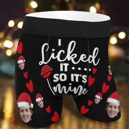 FacePajamas Underwear [Made In USA] Custom Men's Boxer Briefs with Girlfriend Face I Licked It Red Love Personalized Boxers Underwear For Valentine's Day Gift
