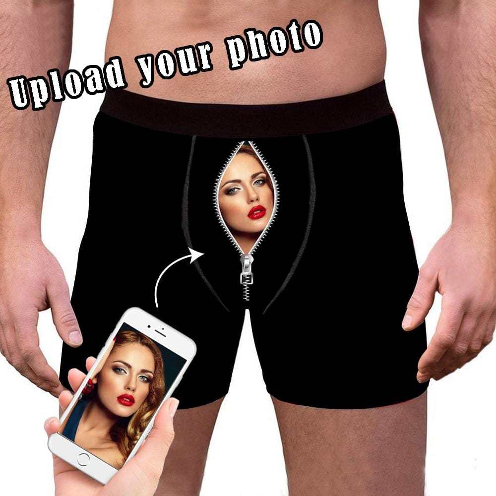 FacePajamas Underwear [Made In USA] Custom Men's Boxer Briefs with Girlfriend Zip Face Personalized Underwear Valentines Gift for Him