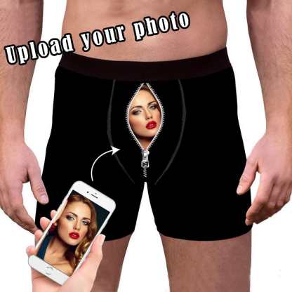FacePajamas Underwear [Made In USA] Custom Men's Boxer Briefs with Girlfriend Zip Face Personalized Underwear Valentines Gift for Him
