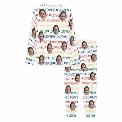 FacePajamas Pajama Matching Pajamas For Couples Custom Face Colorful Text Loved Couple Matching Pajama Set