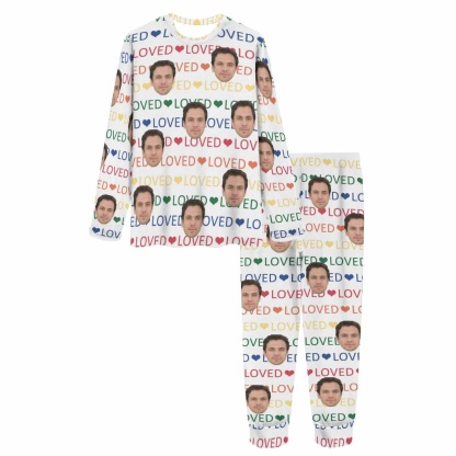 FacePajamas Pajama Matching Pajamas For Couples Custom Face Colorful Text Loved Couple Matching Pajama Set