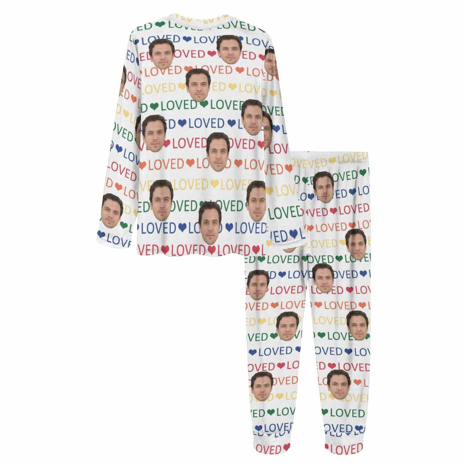 FacePajamas Pajama Matching Pajamas For Couples Custom Face Colorful Text Loved Couple Matching Pajama Set