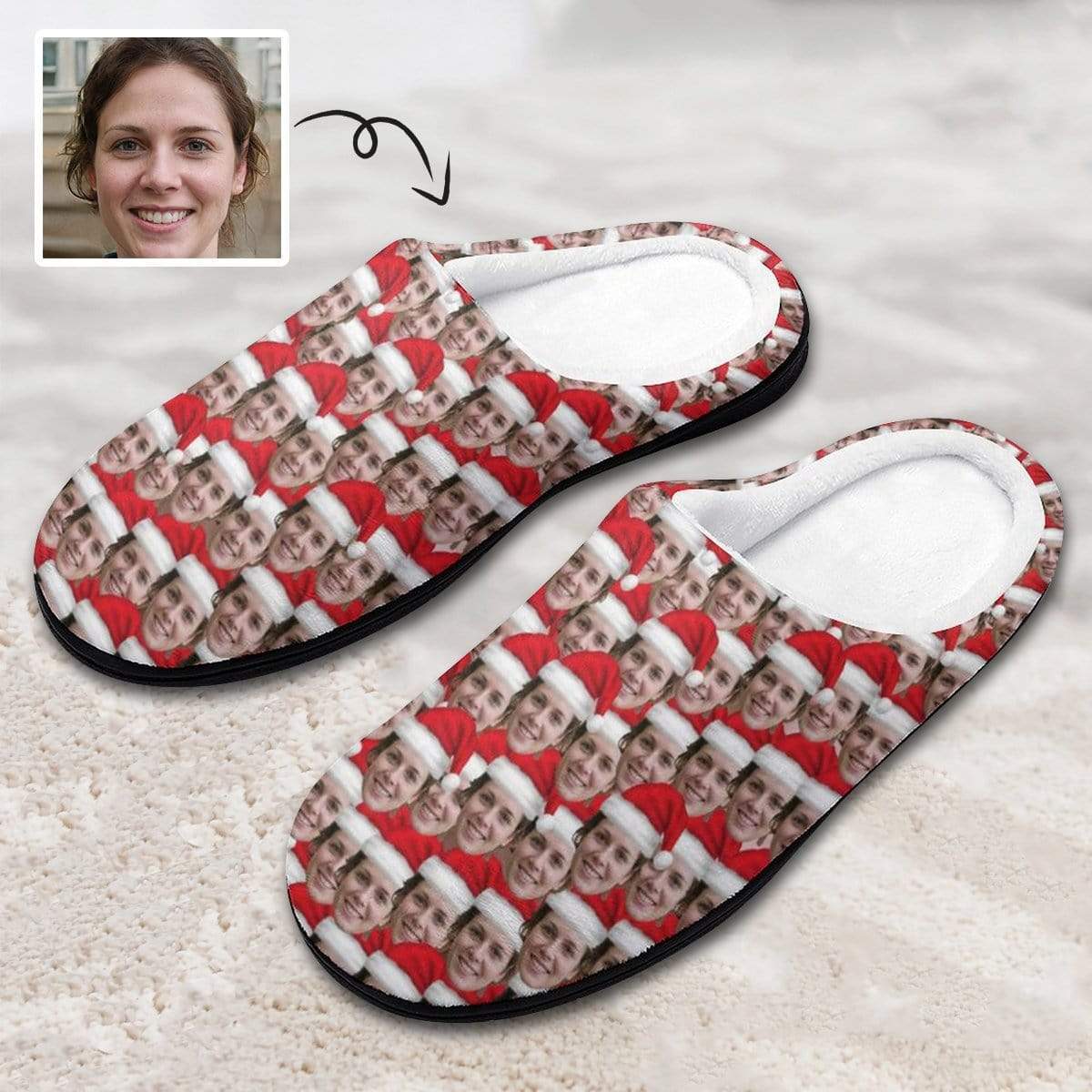 FacePajamas Slippers-2YX-SDS MEN / 7-8(40-41) Custom Face Seamless Christmas Hat Women's All Over Print Cotton Slippers