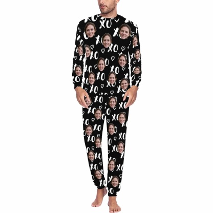 FacePajamas Pajama Men / S Couple Sleepwear Custom Face XO Black Couple Matching Pajamas Personalized Photo Pajama Set for Boyfriend