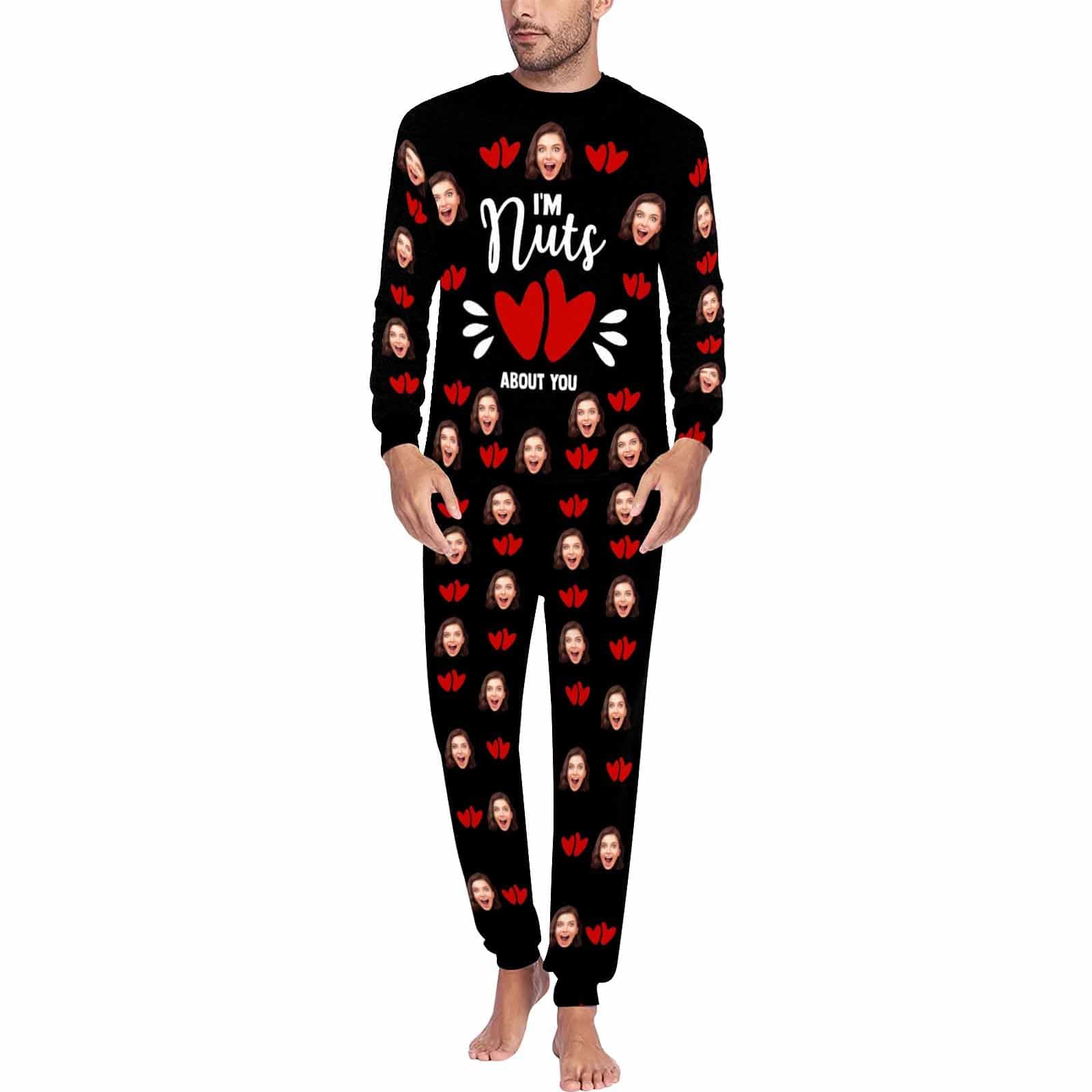 FacePajamas Pajama Men / S Custom Face Nuts About You Sleepwear Personalized Slumber Party Couple Matching Pajamas