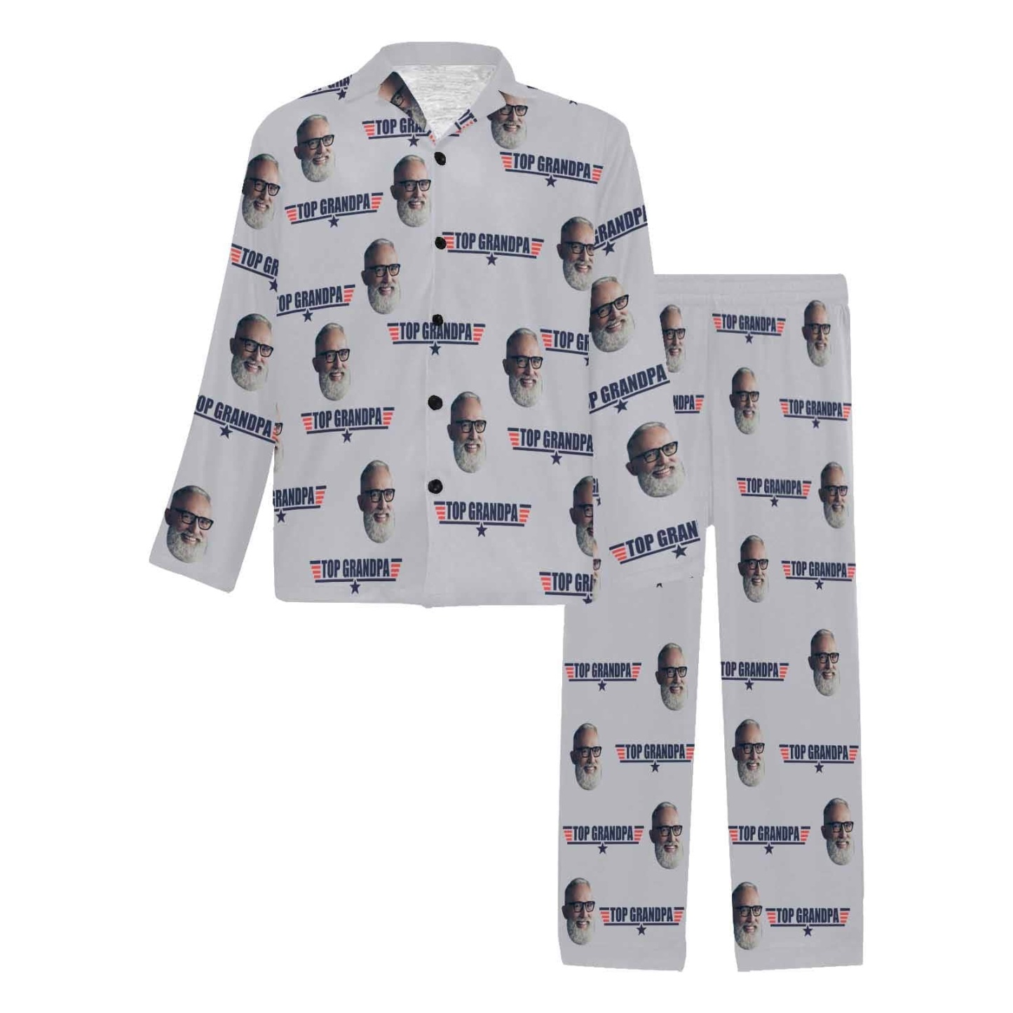 FacePajamas Pajama Men / S Custom Face Print Long Pajama Set&Grandma Grandpa Pajamas Personalized Photo Long Pajama Set Sleepwear