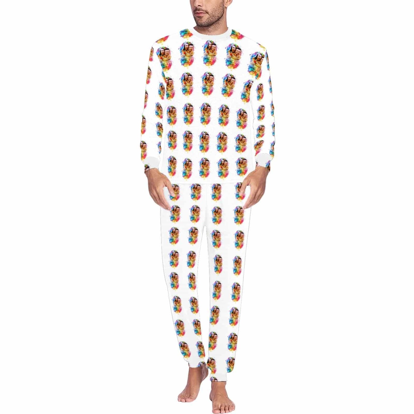 FacePajamas Pajama Men / S Custom Photo Colorful Valentine's Day Sleepwear Personalized Slumber Party Couple Matching Pajamas