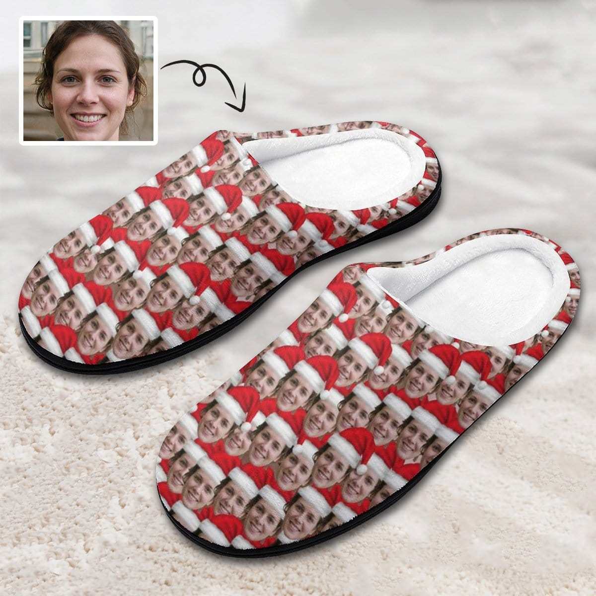 FacePajamas Slippers-2YX-SDS Men / Seamless Face With Santa Hat / 7-8(40-41) Custom Face Seamless Men's All Over Print Cotton Slippers