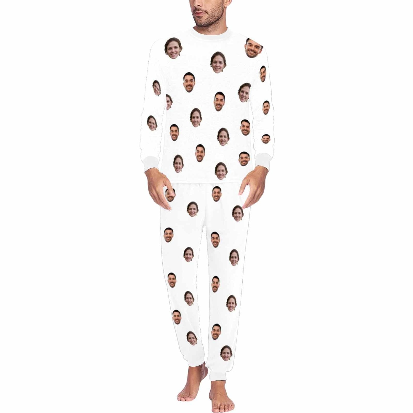 FacePajamas Pajama Men / White / S Custom Face Solid Color Couple Matching Pajamas Personalized Photo Couple Loungewear for Her/Him