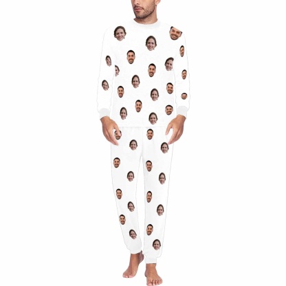 FacePajamas Pajama Men / White / S Custom Face Solid Color Couple Matching Pajamas Personalized Photo Couple Loungewear for Her/Him