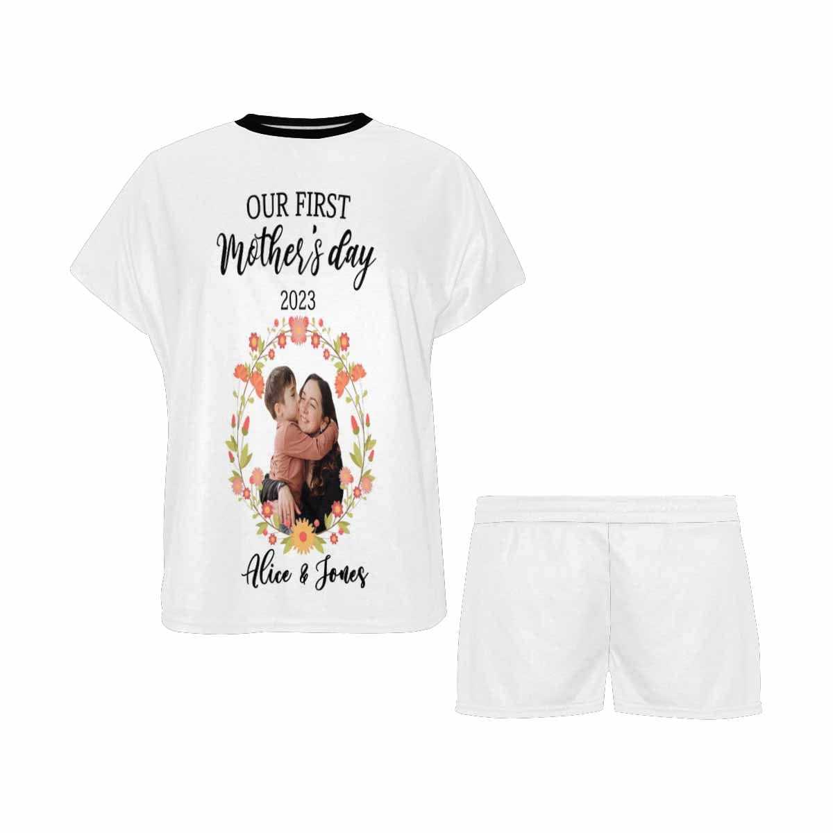 FacePajamas 387560669431 Newborn Baby Jumpsuit Custom Face Garland Our First Mother's Day White Baby Bodysuit Personalized Mother-kid Matching Nightwear Mother's Day & Birthday Gift