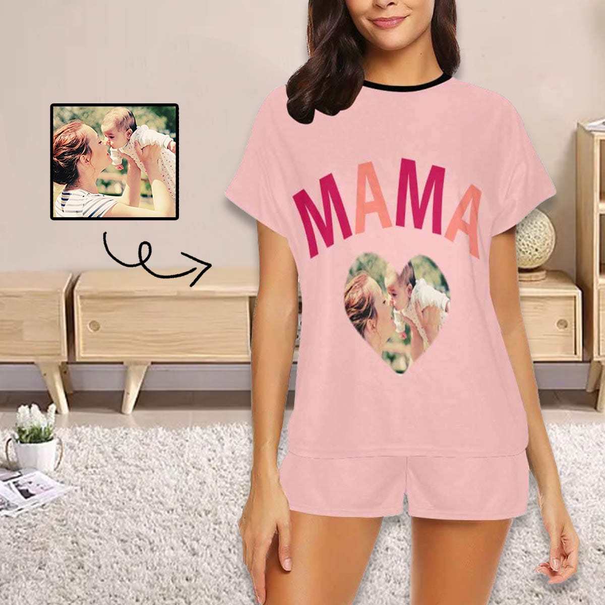 FacePajamas Mother-kid Pajamas Newborn Baby Jumpsuit Custom Face Mama And Mini Pink Baby Bodysuit Personalized Mother-kid Matching Nightwear Mother's Day & Birthday Gift
