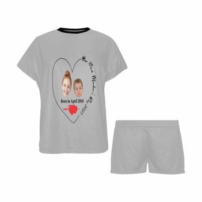 FacePajamas 387560669431 Newborn Baby Jumpsuit Custom Face Our First Mother's Day Grey Baby Bodysuit Personalized Mother-kid Matching Nightwear Mother's Day & Birthday Gift