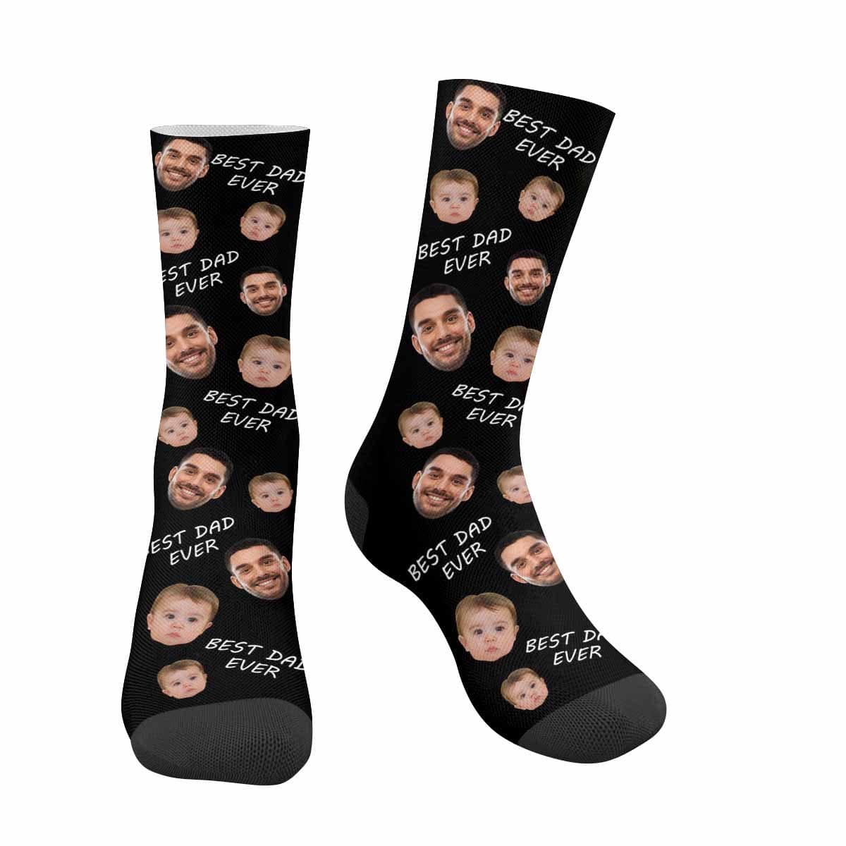 FacePajamas Sublimated Crew Socks One Size / Black [Made In AU] Personalized Photo Socks Custom Face Best Dad Ever Father's Day Sublimated Crew Socks