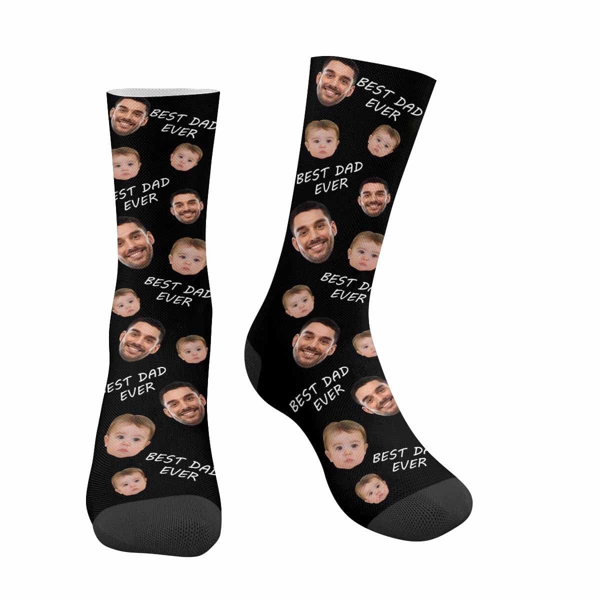 FacePajamas Sublimated Crew Socks One Size / Black [Made In AU] Personalized Photo Socks Custom Face Best Dad Ever Father's Day Sublimated Crew Socks