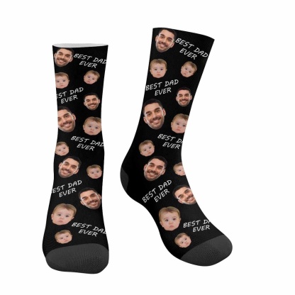 FacePajamas Sublimated Crew Socks One Size / Black [Made In AU] Personalized Photo Socks Custom Face Best Dad Ever Father's Day Sublimated Crew Socks