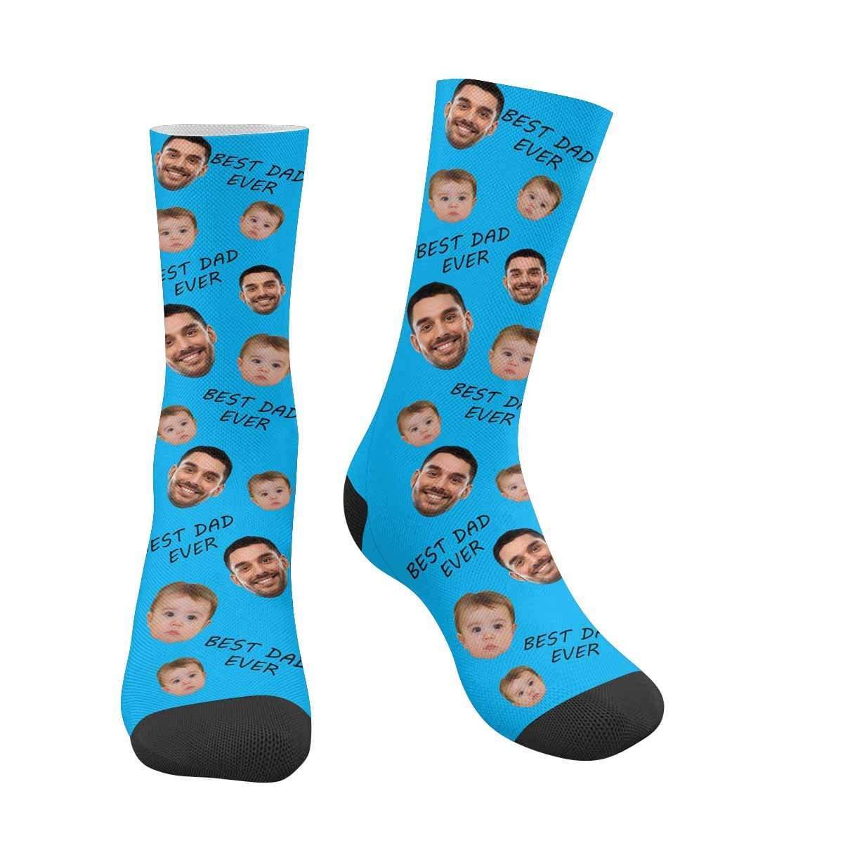 FacePajamas Sublimated Crew Socks One Size / Blue [Made In AU] Personalized Photo Socks Custom Face Best Dad Ever Father's Day Sublimated Crew Socks