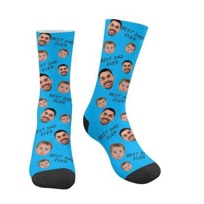 FacePajamas Sublimated Crew Socks One Size / Blue [Made In AU] Personalized Photo Socks Custom Face Best Dad Ever Father's Day Sublimated Crew Socks