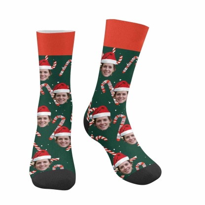 FacePajamas Sublimated Crew Socks One Size Custom Christmas Socks Personalized Face Christmas Hat Photo Socks Gift for Christmas