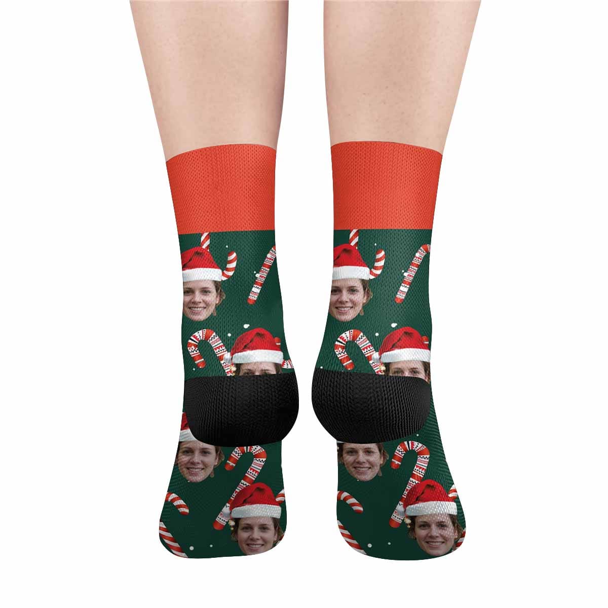 FacePajamas Sublimated Crew Socks One Size Custom Christmas Socks Personalized Face Christmas Hat Photo Socks Gift for Christmas