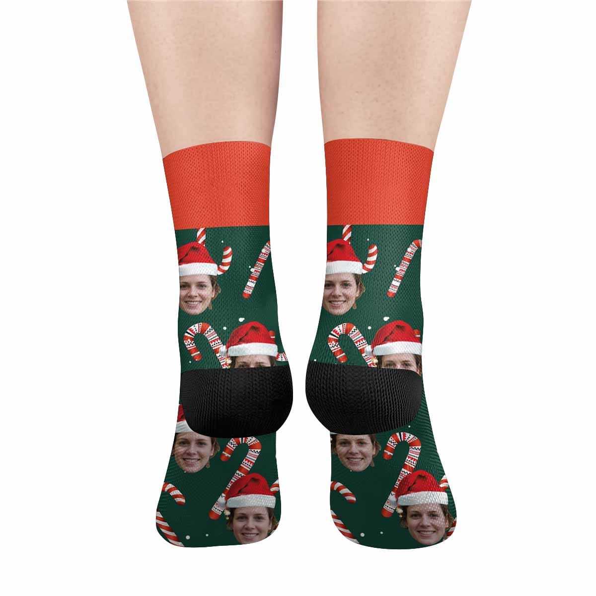 FacePajamas Sublimated Crew Socks One Size Custom Christmas Socks Personalized Face Christmas Hat Photo Socks Gift for Christmas