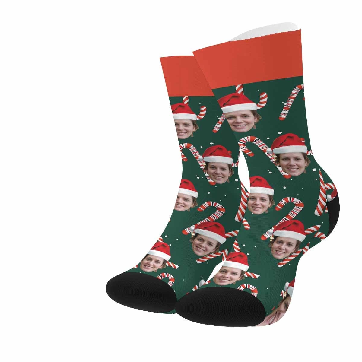 FacePajamas Sublimated Crew Socks One Size Custom Christmas Socks Personalized Face Christmas Hat Photo Socks Gift for Christmas