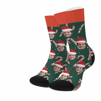 FacePajamas Sublimated Crew Socks One Size Custom Christmas Socks Personalized Face Christmas Hat Photo Socks Gift for Christmas