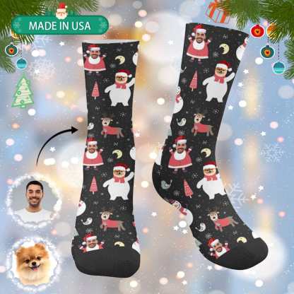 FacePajamas Sublimated Crew Socks One Size Custom Christmas Socks Personalized Funny Face Elk Photo Socks Gift for Christmas