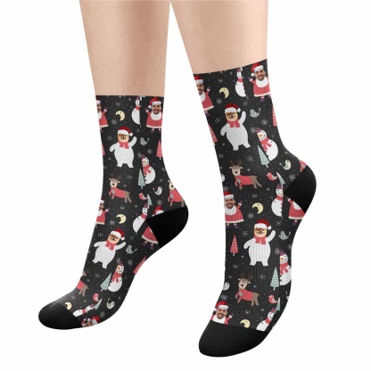 FacePajamas Sublimated Crew Socks One Size Custom Christmas Socks Personalized Funny Face Elk Photo Socks Gift for Christmas