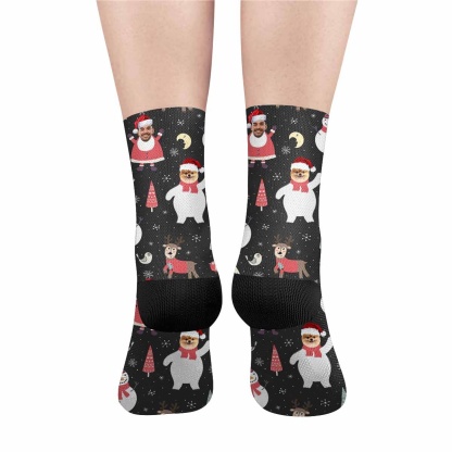 FacePajamas Sublimated Crew Socks One Size Custom Christmas Socks Personalized Funny Face Elk Photo Socks Gift for Christmas