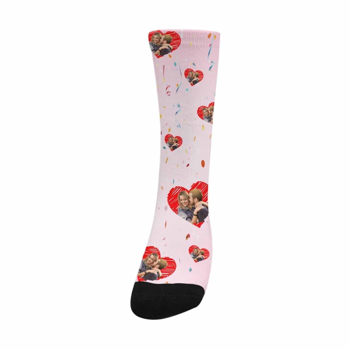 FacePajamas Sublimated Crew Socks One Size Custom Couple Face Socks Personalized Love Heart Sublimated Crew Socks Unisex Gift for Men Women