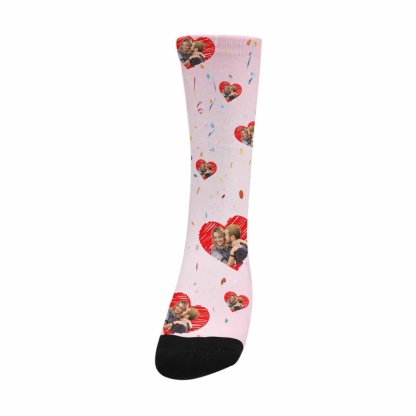FacePajamas Sublimated Crew Socks One Size Custom Couple Face Socks Personalized Love Heart Sublimated Crew Socks Unisex Gift for Men Women
