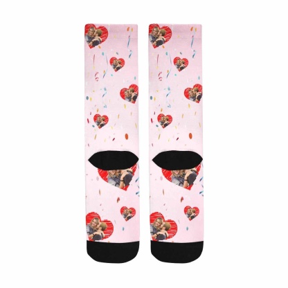 FacePajamas Sublimated Crew Socks One Size Custom Couple Face Socks Personalized Love Heart Sublimated Crew Socks Unisex Gift for Men Women
