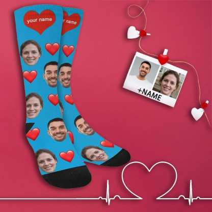 FacePajamas Sublimated Crew Socks One Size Custom Couple Socks with Face&Name Personalized Photo Sublimated Crew Socks Unisex Gift for Men Women