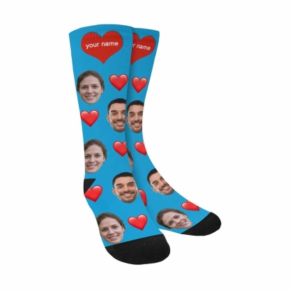 FacePajamas Sublimated Crew Socks One Size Custom Couple Socks with Face&Name Personalized Photo Sublimated Crew Socks Unisex Gift for Men Women
