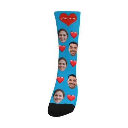 FacePajamas Sublimated Crew Socks One Size Custom Couple Socks with Face&Name Personalized Photo Sublimated Crew Socks Unisex Gift for Men Women