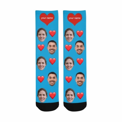 FacePajamas Sublimated Crew Socks One Size Custom Couple Socks with Face&Name Personalized Photo Sublimated Crew Socks Unisex Gift for Men Women